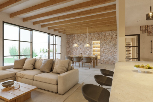 Open living and dining area