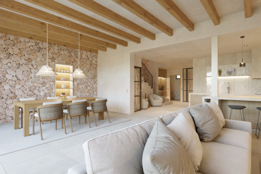 Open living and dining area