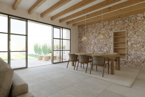 Open living and dining area