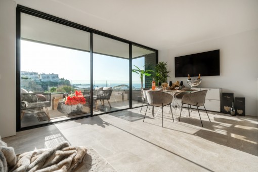 Bright living and dining area