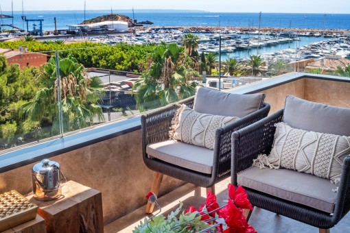 Balcony with harbour views
