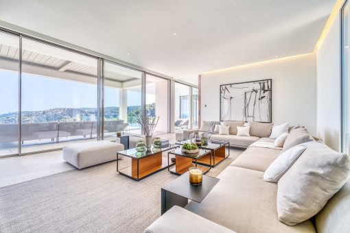 Bright living room with superb views