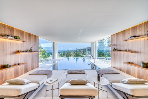 The Spa area with loungers and indoor pool