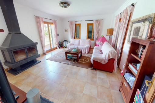 Living area with fireplace