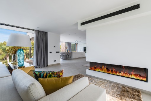 Living area with fire-place