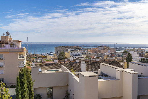 View over the roofs to the sea