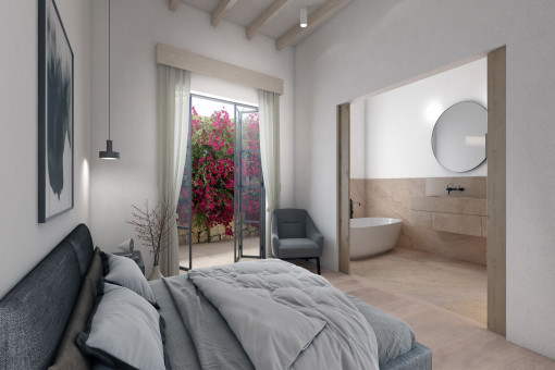 Bedroom and bathroom