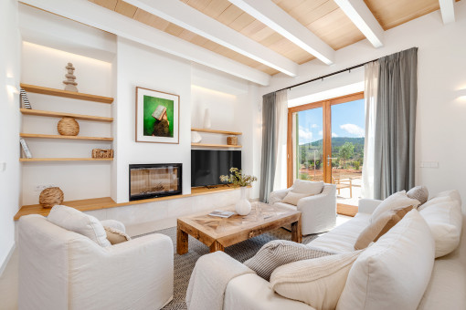 Living area with fireplace