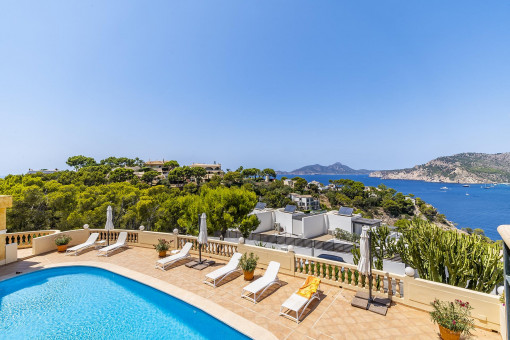 View over the pool and the sea