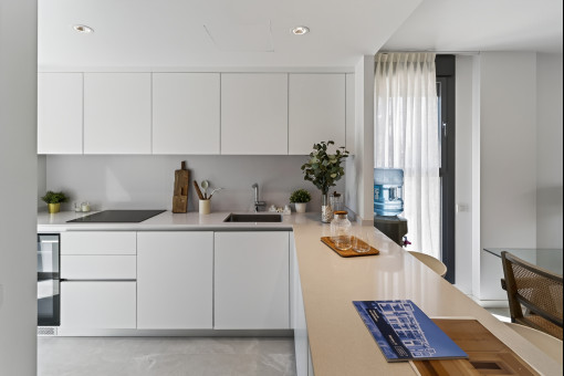 Open-plan kitchen with breakfast bar