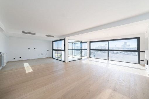 Open-plan living, dining and kitchen area