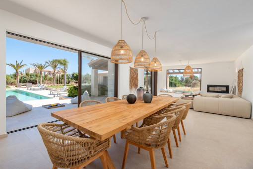 Open living and dining area