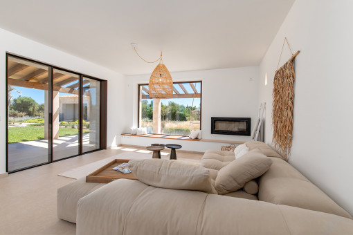 Living area with fireplace