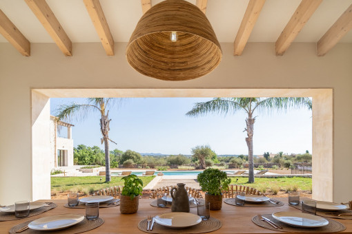 Outdoor dining area with dreamlike views