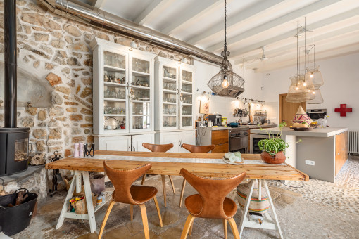 Dining table with fireplace and charcter