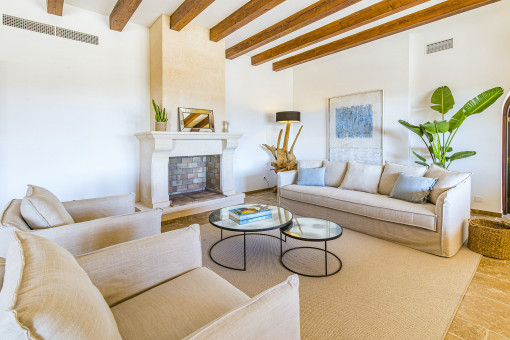 Living area with fire place