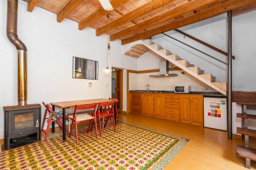 Open living area and kitchen