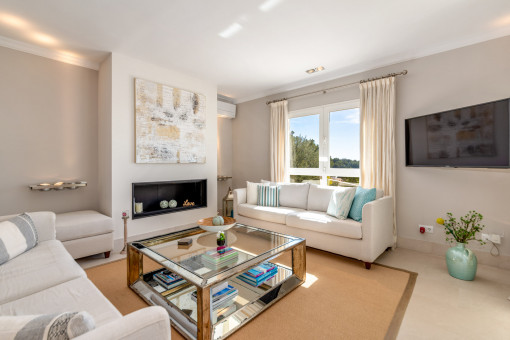 Living area with fireplace