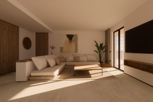 Open living and dining area
