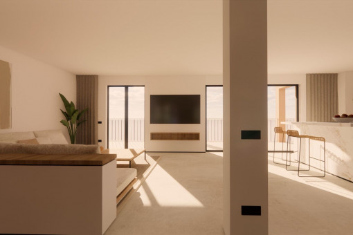 Open living and dining area