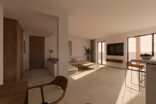 Open living and dining area