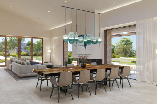 Open living and dining area