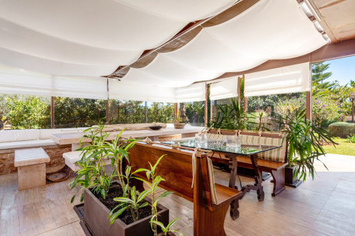 Covered outdoor dining area