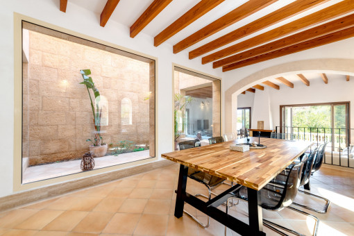 Dining area with glazed patio