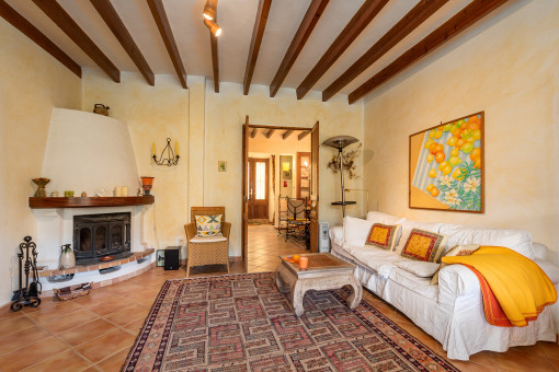 Living area with a fireplace