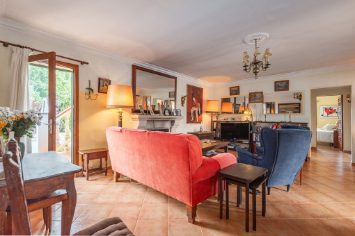 Living area with fireplace