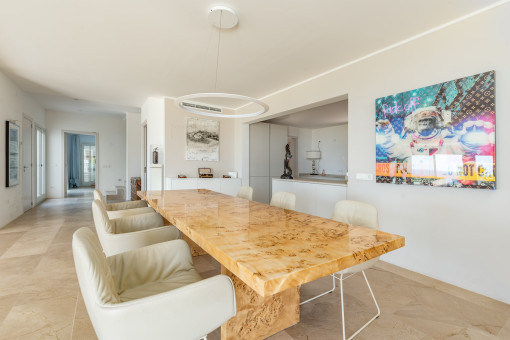 Large dining area and kitchen