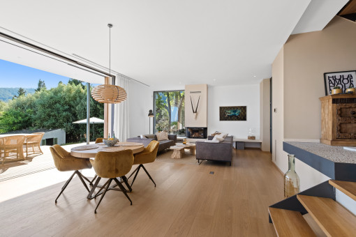 Open living and dining area