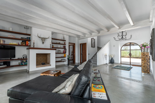 Living area with fireplace