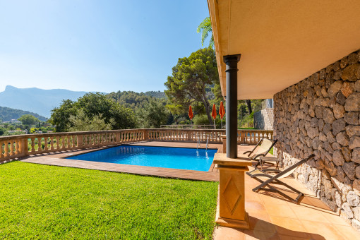 Beautiful pool area with lawn