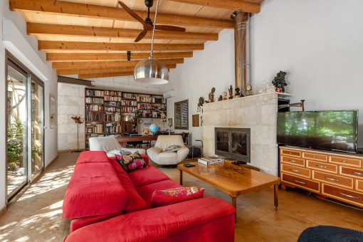 Living area with fireplace