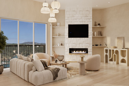 Open living area with fireplace