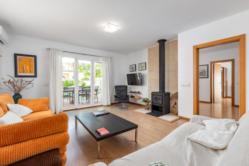 Living area with fireplace