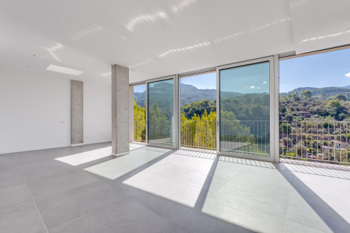 A small balcony surrounds the living area