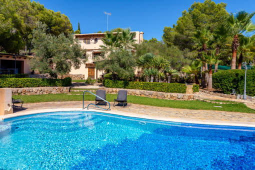 Pool area with views to the finca