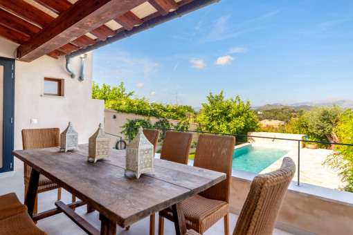 Spacious balcony with garden views