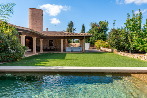 perfectly integrated pool with roman steps 