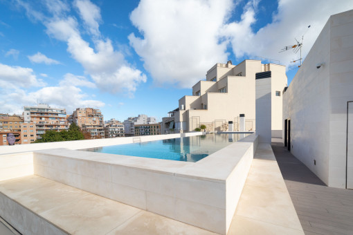 Pool is surrounded by a terrace