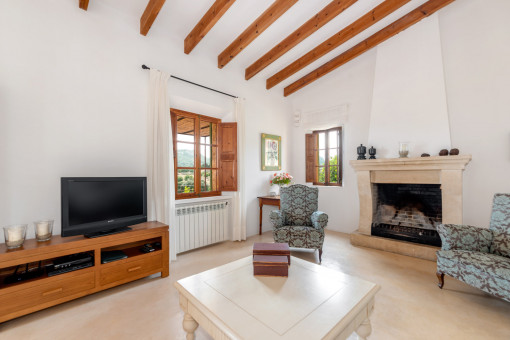 Living area with cosy fireplace