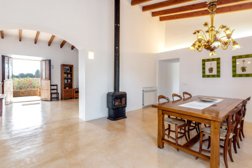 Dining area with small oven