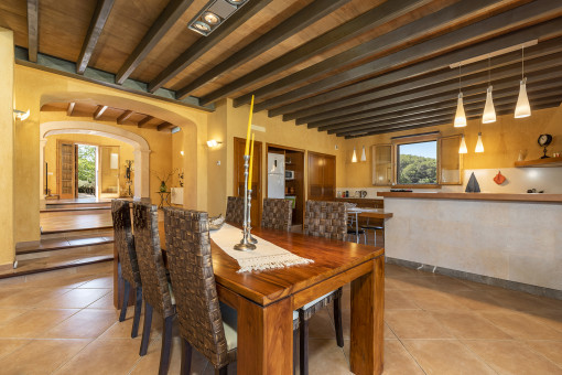 Open kitchen and dining area