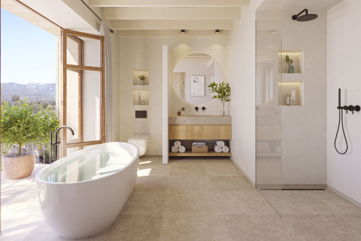 Luxury bathroom with terrace access