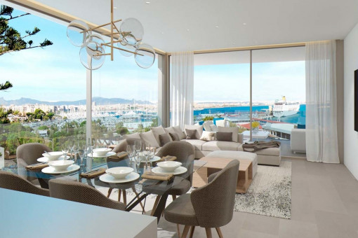 Luxurious, newly-constructed duplex-penthouse with private roof terrace and views over the harbour of Palma