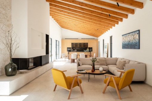 Living area with fireplace