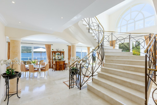 Elegant dining area and staircase