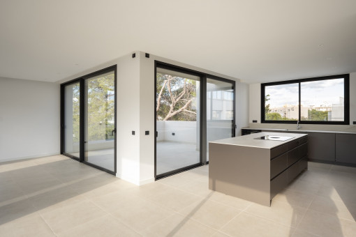 Open-plan living spaces with integrated kitchen